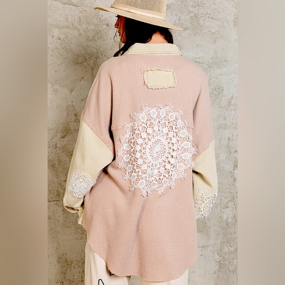 POL Jackets & Blazers - LAST ONE POL Crochet Lace Corduroy Button Down Shacket